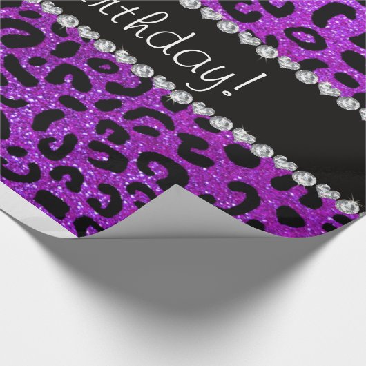 ハッピーバースデーネオンパープルグリッターチートスポット ラッピングペーパー (角)