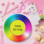 ハッピーバースデーネオンレインボーボルテックス ペーパープレート (パーティー)