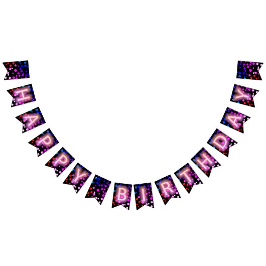 ハッピーバースデーネオン記号(ドット付) バンティングフラッグ (全)