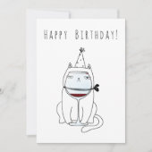 ハッピーバースデーネコとワイングラス。おもしろい可愛い シーズンカード (正面)