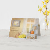 ハッピーバースデーネコと秋のカボチャと窓 カード (黄色い花)