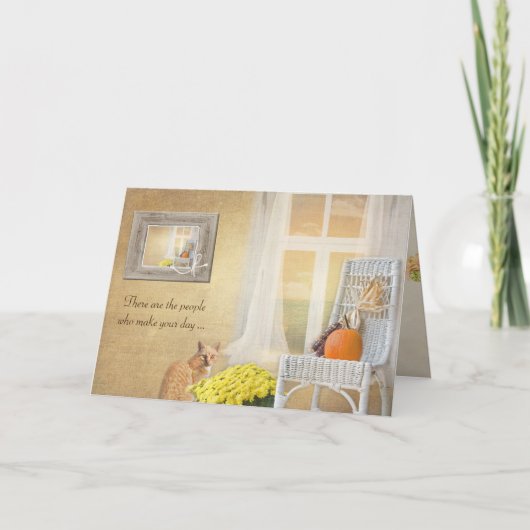 ハッピーバースデーネコと秋のカボチャと窓 カード (正面)