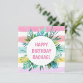 ハッピーバースデーネームパステルストライプズ誕生日 シーズンカード (スタンド正面)