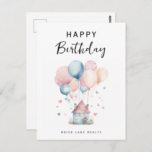 ハッピーバースデーハウスバルーン現実 ポストカード (正面/裏面)