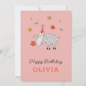 ハッピーバースデーハットかわいい漫画ヒツジの花カード (正面)