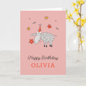 ハッピーバースデーハットかわいい漫画ヒツジの花カード カード (黄色い花)