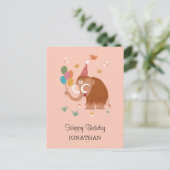 ハッピーバースデーハットマンガかわいいマンモス風船 ポストカード (スタンド正面)