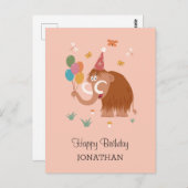 ハッピーバースデーハットマンガかわいいマンモス風船 ポストカード (正面/裏面)