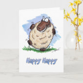 ハッピーバースデーハッピー踊りヒツジ カード (黄色い花)