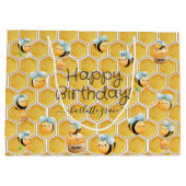 ハッピーバースデーハニカムと名前の付いたミツバチ ラージペーパーバッグ (裏面)