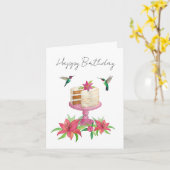 ハッピーバースデーハミングバードケーキカード カード (黄色い花)