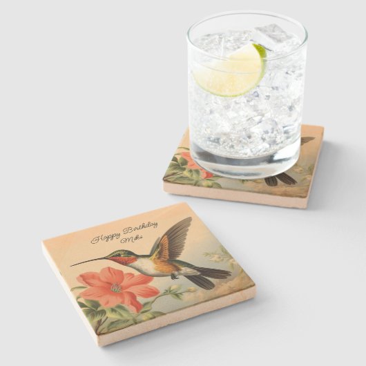 ハッピーバースデーハミングバードストーンコースター ストーンコースター (横)
