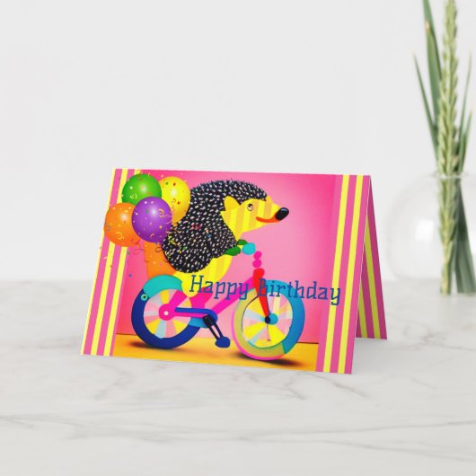 ハッピーバースデーハリネズミ乗用自転車バルーン サンキューカード (正面)