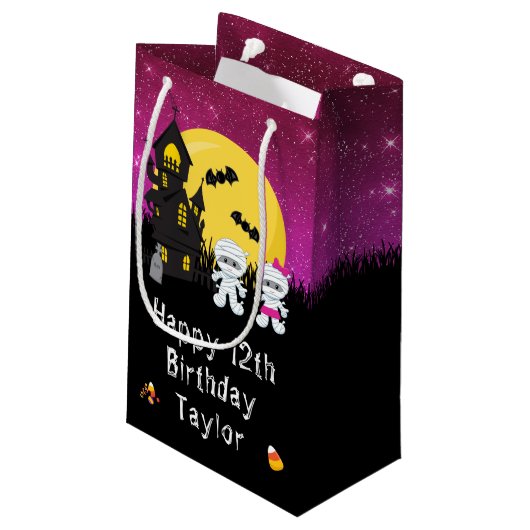 ハッピーバースデーハロウィーンミームピンク スモールペーパーバッグ (裏面アングル)