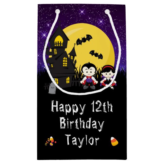 ハッピーバースデーハロウィーンヴァンパイレズパープル スモールペーパーバッグ (裏面)