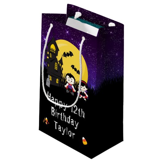 ハッピーバースデーハロウィーンヴァンパイレズパープル スモールペーパーバッグ (裏面アングル)