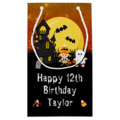 ハッピーバースデーハロウィーン幽霊オレンジ スモールペーパーバッグ (裏面)