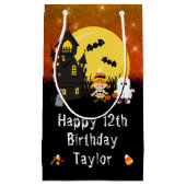 ハッピーバースデーハロウィーン幽霊オレンジ スモールペーパーバッグ (正面)