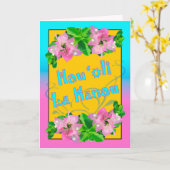 ハッピーバースデーハワイアンとブーゲンビリア カード (黄色い花)
