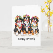 ハッピーバースデーハワイアンベルネーズマウンテンドッグ カード (黄色い花)