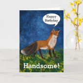 ハッピーバースデーハンサムがゴージャスなキツネ カード (黄色い花)