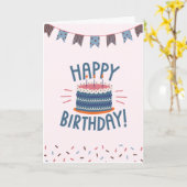 ハッピーバースデーハンサムなケーキバンティンブルー カード (黄色い花)