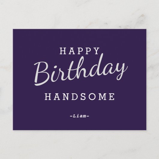 ハッピーバースデーハンサムパープル誕生日はがき ポストカード (正面)