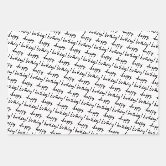 ハッピーバースデーハンドレットパターン白黒 ラッピングペーパーシート (正面)