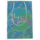 ハッピーバースデーハンド書ティール（緑がかった色）抱き枕 ミディアムペーパーバッグ (正面)