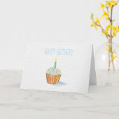 ハッピーバースデーハンド絵を描カップケーキ カード (黄色い花)