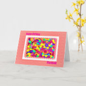 ハッピーバースデーハンナインピーチピンク カード (黄色い花)