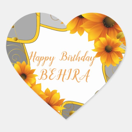 ハッピーバースデーハートシールひまわり ハートシール (正面)