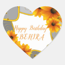 ハッピーバースデーハートシールひまわり