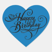 ハッピーバースデーハートフランスのブルーステッカー ハートシール (正面)