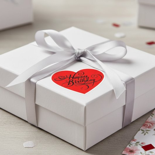 ハッピーバースデーハート赤ステッカー ハートシール