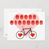 ハッピーバースデーバイクとハート ポストカード (正面/裏面)