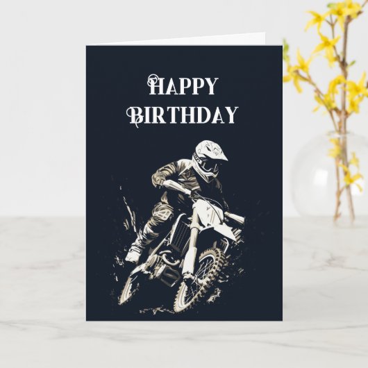 ハッピーバースデーバイクモトクロスレーシング カード (黄色い花)