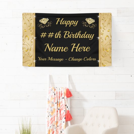 ハッピーバースデーバカスタマイズーナー、任意の年、色 横断幕 (インサイチュ)