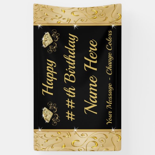 ハッピーバースデーバカスタマイズーナー、任意の年、色 横断幕 (縦)
