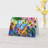 ハッピーバースデーバタフライガーデン カード (黄色い花)