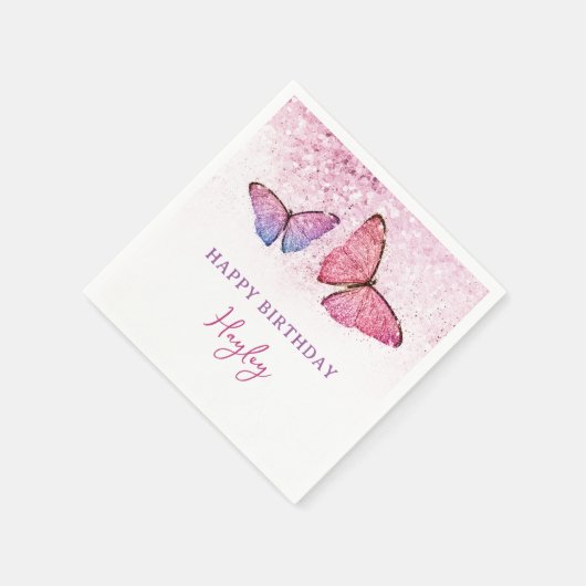 ハッピーバースデーバタフライガールバースデーパーティー スタンダードカクテルナプキン (角)