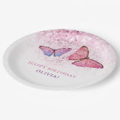 ハッピーバースデーバタフライガールバースデーパーティー ペーパープレート (アングル)