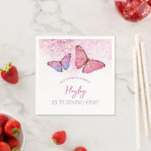 ハッピーバースデーバタフライガール1st誕生日パーティー スタンダードカクテルナプキン (インサイチュ)