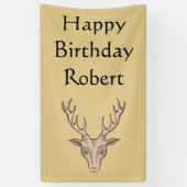 ハッピーバースデーバックディアヘッド〔雄ジカの〕枝角タン 横断幕 (縦)