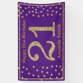 ハッピーバースデーバナーパープルと金ゴールドグリッター 横断幕 (縦)