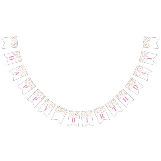 ハッピーバースデーバナーピンク金ゴールド紙吹雪 バンティングフラッグ (全)