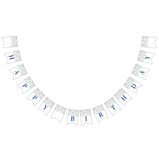 ハッピーバースデーバナーブルー金ゴールド紙吹雪 バンティングフラッグ (全)