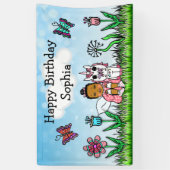 ハッピーバースデーバナーユニコーンと妖精 横断幕 (縦)