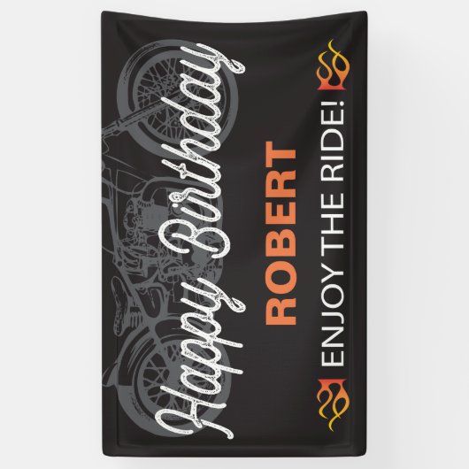 ハッピーバースデーバナー用オートバイバイクもしくは自転車に乗る人画像 横断幕 (縦)