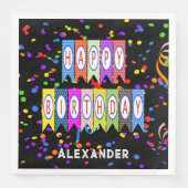 ハッピーバースデーバナー紙吹雪ブラックネームパーティー (正面)